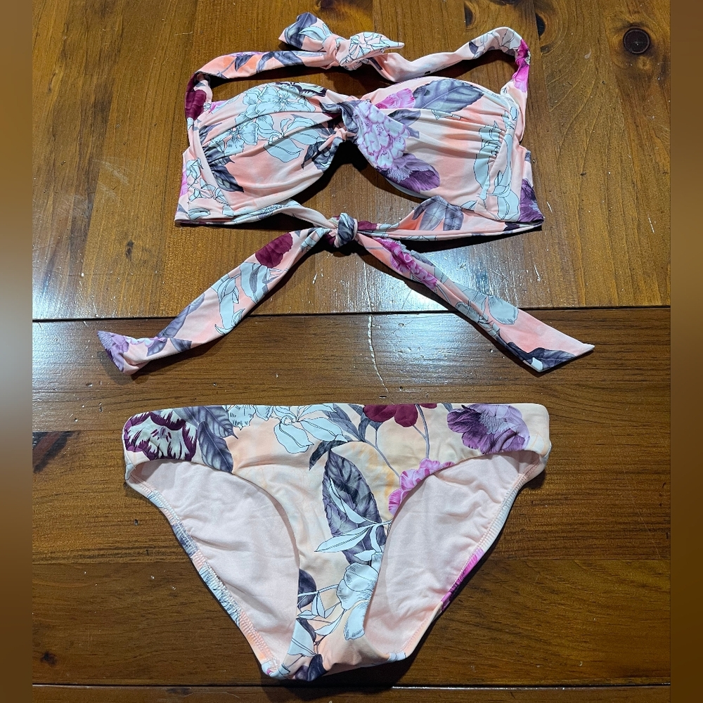 Seafolly Australia Womens Pink Floral 2 Piece Pushup Bikini Swimsuit‎ Size 8